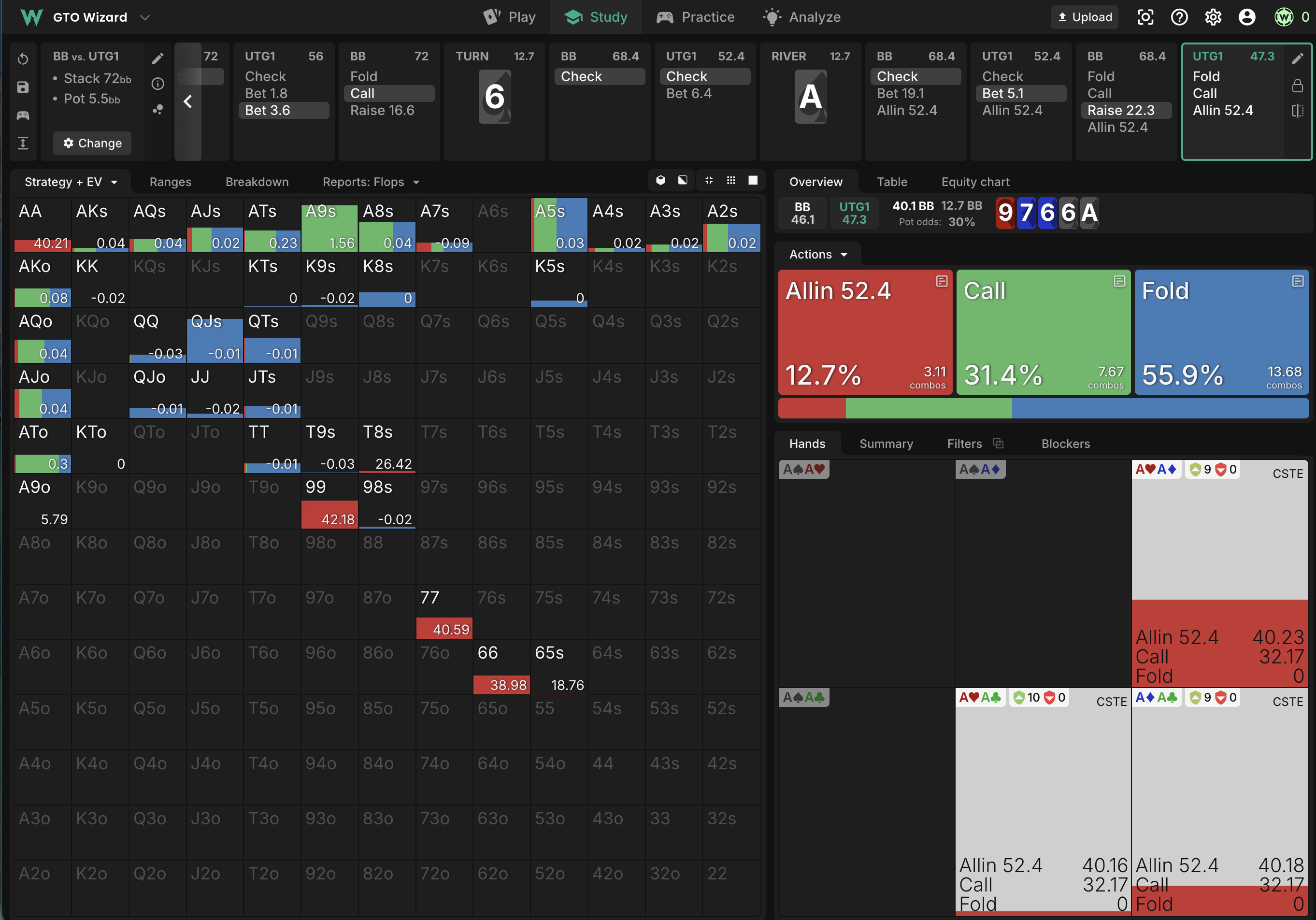 Solver River UTG bluff catching